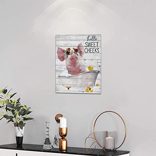 Sweetfox Farmhouse Pig Bathroom Wall Art Funny Pictures Decor Rustic Canvas Painting Print Artwork For Country Animal Pink In Bathtub Hello Beautiful Framed Art12''X16'' #TOP6