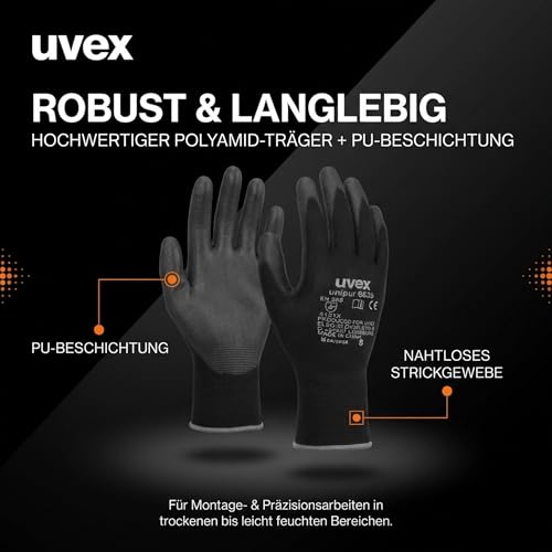 Uvex unipur 6639 Mechanikerhandschuh – sicherer Halt & hohe Flexibilität – Schwarz 08/M – Ansicht 4