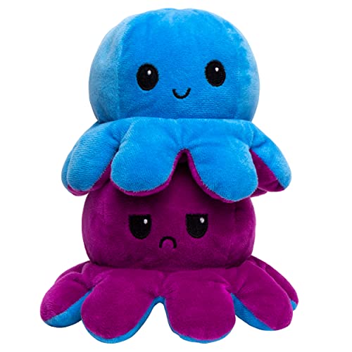Reversible Octopus Plushies - Emotion Octopus Perfect for Playing & Expressing Mood, Double-Sided Flip Octopus Stuffed Animal reversible Cute plush Toy, Gift for Kids, Girls, Family, Friends (Purple)