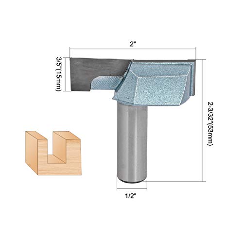 Uxcell 2-Inch Diameter Bottom Cleaning Router Bit 1/2-Inch Shank, 2 Flutes Carbide Tipped Cutter Surface Planing Tool For Cutting Various Wood (Blue) #TOP4