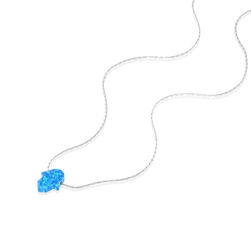 Miniatura 3 de Blue Opal Hamsa on a Sterling Silver Choker Necklace- Handmade Protection Hand Charm Collar - 13.5 + 3 inch extending (royal blue, sterling-silver)