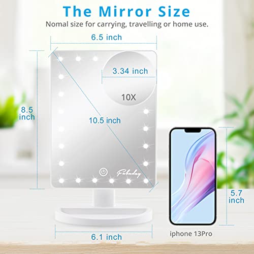 Fabuday Makeup Mirrors With Lights - Fabuady Lighted Makeup Mirror With Detachable 10X Magnification, Light Up Mirror Touch Screen And Light Adjustable, 180° Rotation, Powered By Battery, White #TOP5