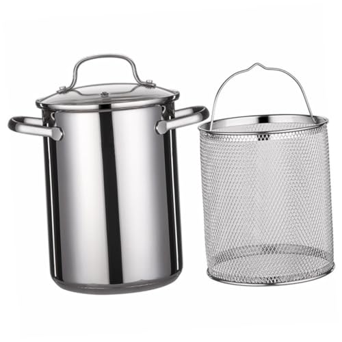 Cabilock 1set Portable Stainless Steel Frying Pot with Drainer Basket Energy Efficient Deep Fryer for Home Cooking Lightweight and Easy to Clean for Fish Shrimp and Fries