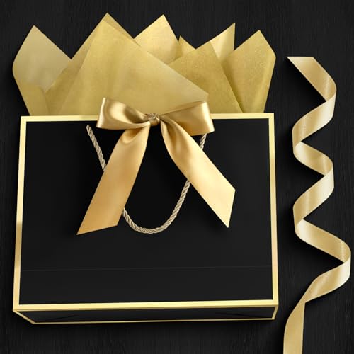 Image of JMANNI Gift Bags with Handles, 13 inch Medium Gift Bags with Tissue Paper | 1 Pcs Black Bag, 2 Tissue Paper and 1 Cards, for Baby Shower, Wedding Bridal Shower, Birthday Party