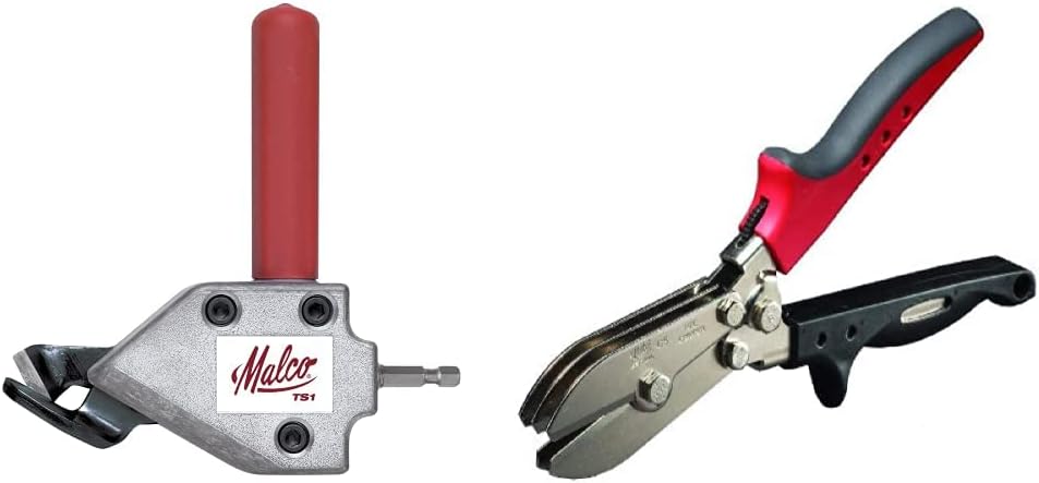 Malco TS1 Turbo Shear 20 Gauge Capacity Sheet Metal Cutting Attachment & MSHMLC 4-inch Cleanable Reversible 1/4-inch and 5/16-inch Hex Driver (1-Pack)