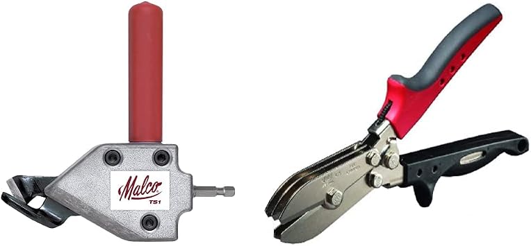 Malco TS1 Turbo Shear 20 Gauge Capacity Sheet Metal Cutting Attachment & C5R 5-Blade Pipe Crimper