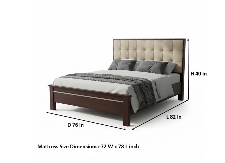 Image of APRODZ Sheesham Wood Bed | Queen Size Bed (78x60 Inches) Without Storage | Solid Wood Double Bed with Tufted Headboard | Premium Cot Furniture for Bedroom | Bed Queen Size | Beige