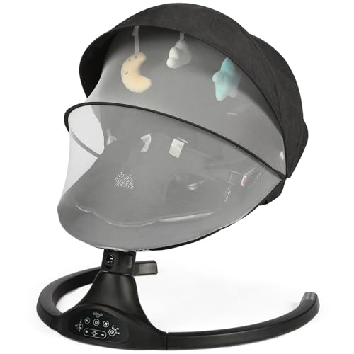 Image of Baby Swing for Infants, Baby Rocker with 5 Point Harness, Bluetooth Support, 10 Preset Lullabies and 3 Speeds with Remote Control, Infant Swing for Baby Boy Girl Up to 20 lbs, Black