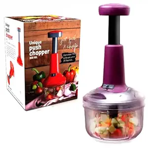 Manual 2 in 1 Push Chopper Hand Press Push Chopper with Blades for Effortless Chopping Vegetables & Fruits Cutter (Assorted, Plastic) (Pack of 1)