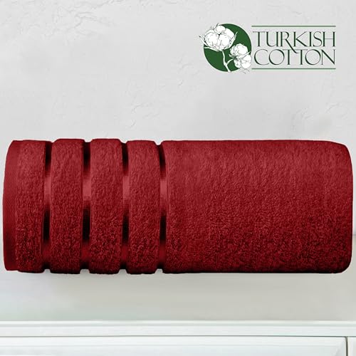 Image of Elegant Comfort 100% Turkish Cotton 4 Lines Viscose Stripe Jumbo Bath Towel - Hotel Spa Quality Extra Large 35 x 70 Inch Bath Towel Ultra Soft, Super Absorbent Quick Dry Large Bath Towel, Burgundy