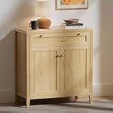 EYYTHUNG Buffet Cabient with a Drawer, Farmhouse Wooden Sideboard Storage Cabinet Credenza with Adjustable Shelves, Mid Century Modern Console Coffee Bar for Living Room, Dining Room, Natural Oak