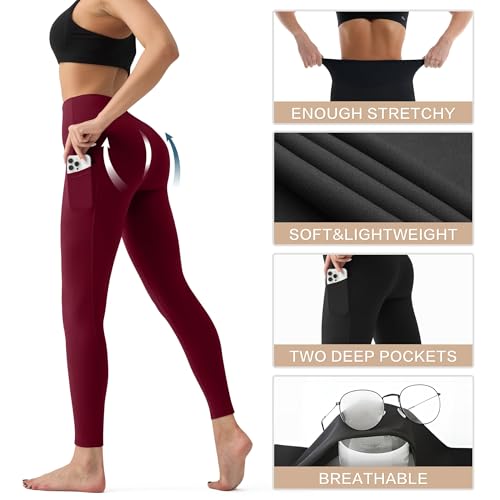Image of YUDSUD High Waisted Leggings for Women with Pockets - Tummy Control Capris Yoga Pants for Workout Running Athletic Cycling