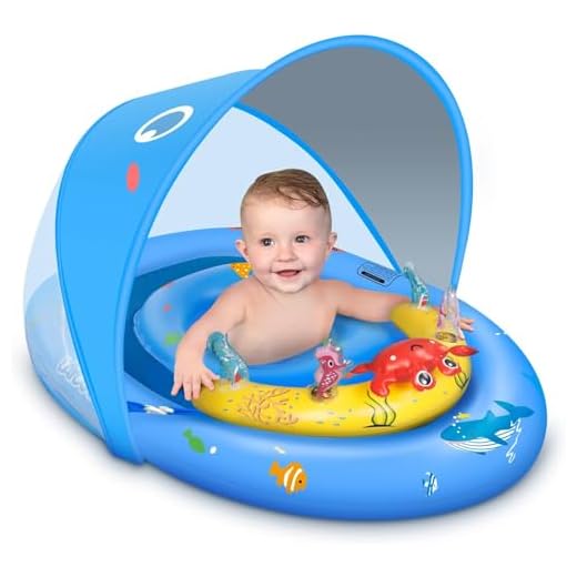 LAYCOL Flotador Bebe, Nunca Voltear Flotador de Piscina para Bebés con Toldo de Protección Solar UPF50+ y de Juguete, Asiento de Seguridad Ajustable, para Niños Pequeños de 6 a 36 Meses