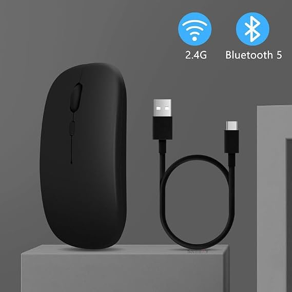 Xiaomi Tablet İle Uyumlu Şarj Edilebilir Sessiz Mouse Bluetooth + 2.4Hz Wifi Kablosuz Mouse Fare Siyah