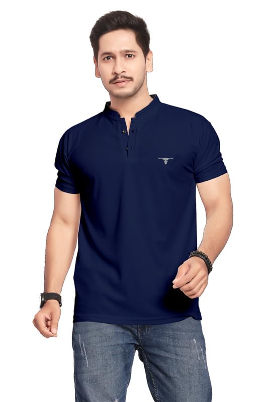 Men's Regular Fit Insignia Polo T-Shirt | Cotton Rich | Premium Pique Weave for Regular Use (Stand-Collar-Navy-Blue_PT)-picture-45