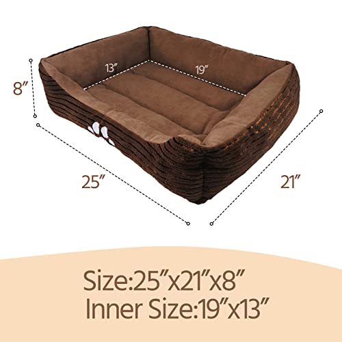 Long Rich Hct Rec-005 Reversible Rectangle Pet Bed With Dog Paw Printing, Coffee, By Happycare Textiles, 25 By 21 Inches #TOP3