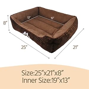 Long Rich HCT REC-005 Reversible Rectangle Pet Bed with Dog Paw Printing, Coffee, By Happycare Textiles, 25 by 21 inches Long Rich HCT REC 005 Reversible Rectangle Pet Bed with Dog Paw Printing Coffee By Happycare Textiles 25 by 21 inches