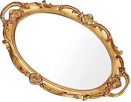Moamun - Bandeja de espejo decorativa, bandeja ovalada vintage para pe