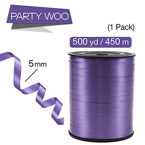 Image of Purple Curling Ribbon by PartyWoo, 500 Yards, Dark Purple, Solid Color, Ideal for Gift Wrapping, Balloons, Crafts, Flowers (1 Roll)