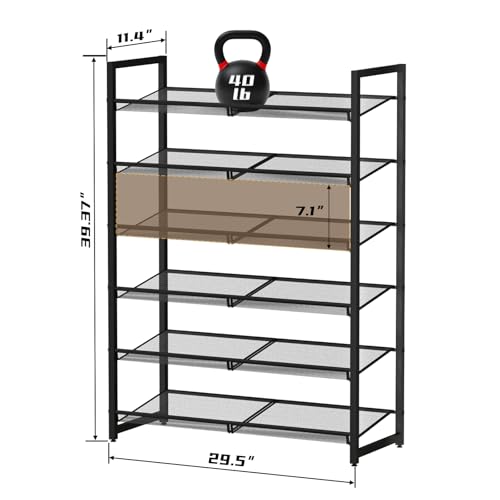 Image of Shoe Rack, 6-Tier Metal Shoe Organizer, Tall Shoe Rack for Closet,entryway,Garage, with Adjustable Flat or Angled Shelves, Holds 18-24 Pairs,Shoes that can accommodate The Whole Family.