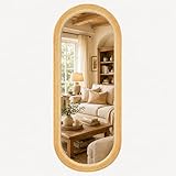 CAVINHOME 20' x 52' Oval Full Length Wall Mounted Mirror, Handwoven Natural Bamboo Frame (Warm Tone), Boho Coastal Mirror for Entryway, Bedroom, Dressing Room, Vertical & Horizontal Hanging