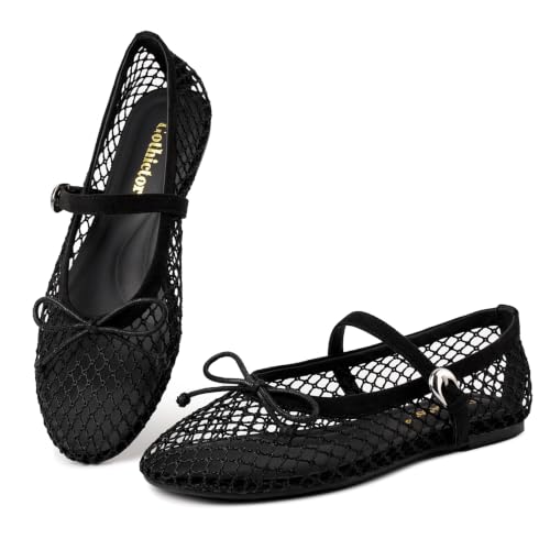 Image of Gothictor Women's Mesh Ballet Flats Round Toe Leopard Mary Jane Shoes Women | Cushioned Comfort, Easy to Style, Buckle Strap, Cheetah Print, Ballerina, Breathable, Wide Width, Non-Slip, Dressy Casual