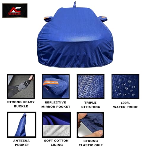 Image of ACTURATE Car Cover for MG Windsor EV (2024-2025) | 100% Waterproof Cover with Antenna & Reflective Mirror Pockets | Dustproof, Scratchproof, Heatproof Windsor EV Car Cover |Soft Cotton Lining| Blue