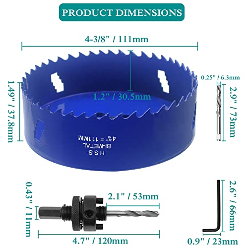 Image of 4-3 /8 Inch Hole Saw with Arbor, 1.2 Inch Cutting Depth