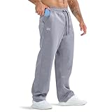 BROKIG Mens Oversized Gym Tracksuit Bottoms, Open Hem Baggy Joggers Loose Trousers Lounge Sweatpants with Zip Pocket (Large, Light Grey)