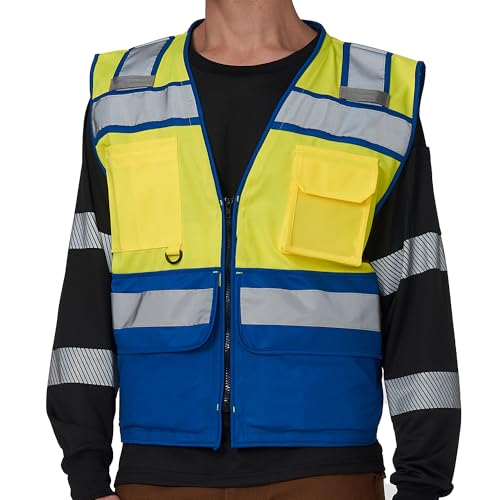 Image of A-SAFETY High Vis Reflective Safety Vest for Men Women Zipper Ipad Pockets Mesh Construction Apparel Neon Vest for Work