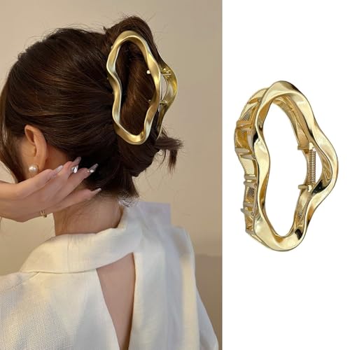 Pinza metálica grande para cabello, diseño nube dorada miniatura 1