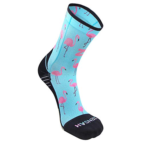 Zensah Limited Edition Mini Crew Running Socks - Anti-Blister, Fun, Athletic Socks For Men And Women (Large, Pink Flamingos) #TOP2