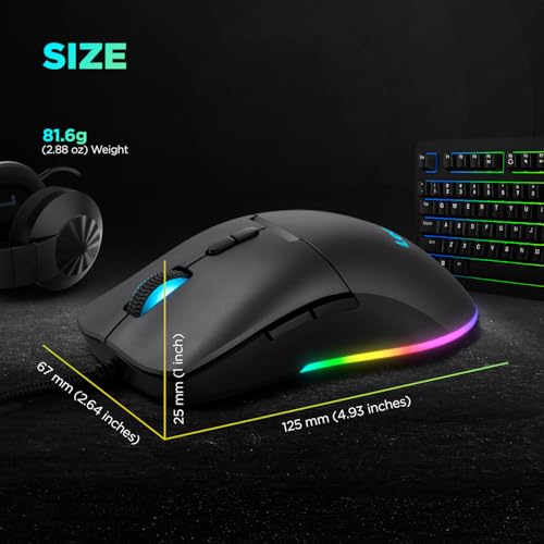 M210 RGB - Mouse da gioco, 7 pulsanti, luce RGB a 3 zone, 8000 PPP, 300 IPS, 35 G, 1000 Hz, colore: Nero - Mouse gaming - Immagine 4