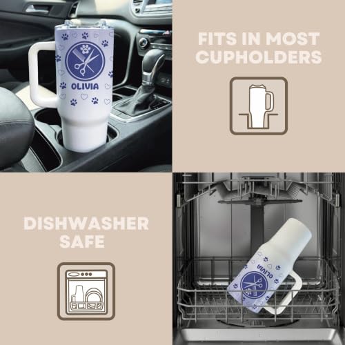 Personalized Pet Groomer 40oz Tumbler with Handle - Blue - Custom Name Pet Wash Professional Travel Mug, Animal Shelter Volunteer Appreciation Present, Rescue Worker Insulated Drinkware - Image 4