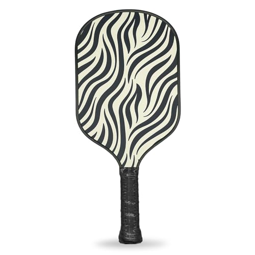 Jill & Ally Zebra Print Pickleball Paddle, Carbon Fiber Materials, 16.5” x 7.5", Extra Long Handle, Vegan Leather PU Grip, Unique Edge Guard All Skill Levels