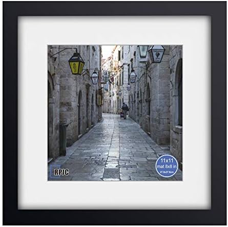 RPJC 11x11 Picture Frame Made of Solid Wood and High Definition Glass Display Pictures 8x8 with Mat or 11x11 Without Mat for Wall Mounting Photo Frame Black