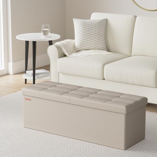 Image of SONGMICS 43.3 Inches Folding Storage Ottoman Bench with Flipping Lid