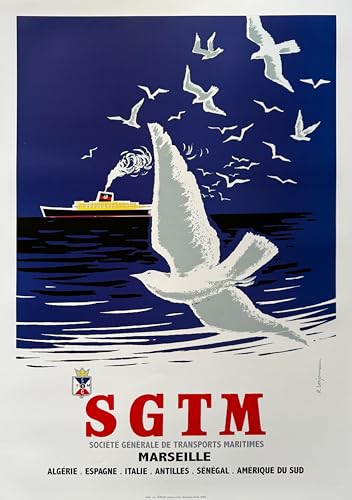 Affiche Transports Maritimes SGTM Marseille pour salon rétro