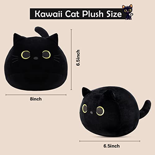 3D Cat Stuffed Animal Toy Pillow, 8Inch Fat Black Cat Plush, Soft Kawaii Cat Shape Design Lumbar Back Cushion Plush Stuffed Toy Gifts For Boys Girls Kids #TOP5