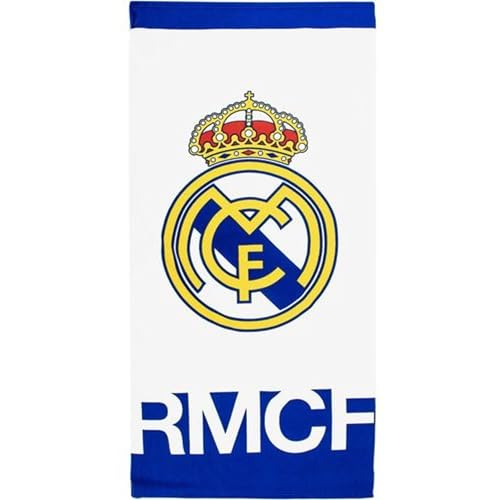 Toalla Real Madrid 70x140 diseño oficial con escudo del club y colores emblemáticos - Toalla de playa Real Madrid y baño de gran tamaño ideal para fans del equipo blanco con estilo y comodidad