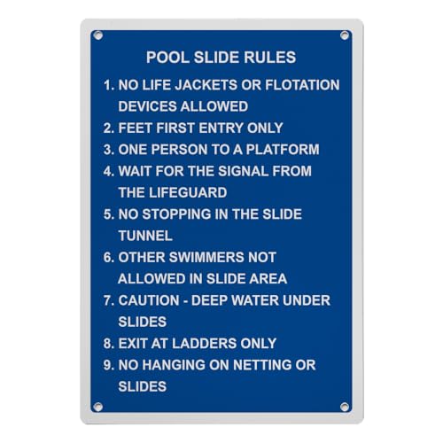 Pool Slide Rules 1. No Life Jackets Sign, 8.5 x 11 in
