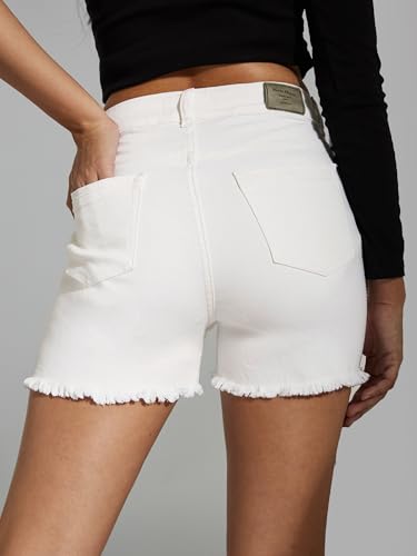 Image of Miss Chase Women's Relaxed Fit Mid Rise Highly Distressed Regular-Length Denim Shorts