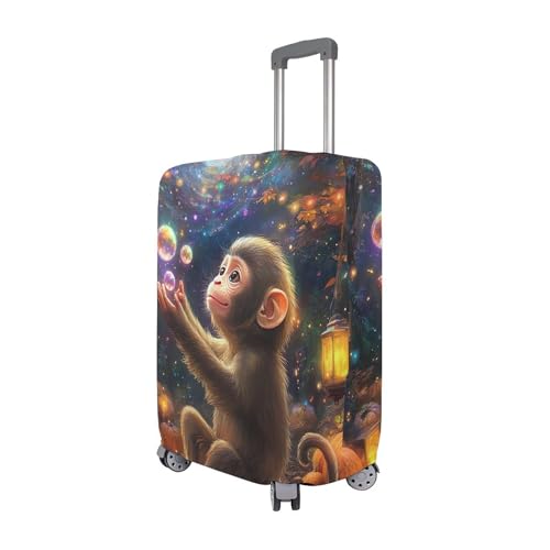 Joisal Monkey with Bubbles Orange Luggage Protector Cute Suitcase Covers Washable Travel Accessories for Women Suit Case, L, Fits 26-28 Inch Case3