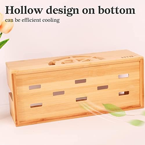 Large Cord Organizer for Desk by HTB, 40 x 16 x 13cm Cable Management Box and Bamboo Cable Management for TV Entertainment Center, Home Office, Desktop, and Computer Desk
