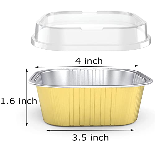 Ihomeset 50 Pcs 10 Oz Baking Cups Aluminum Foil Cupcake Cups With Lids Square 300Ml Cake Pan For Desserts Flans, Creme Crisp Cups, Pudding Jello Cups, Catering Party Favor Gold #TOP2