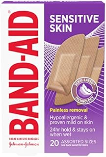 Band-Aid Brand Adhesive Bandages for Sensitive Skin, Hypoallergenic, Assorted, 20 ct