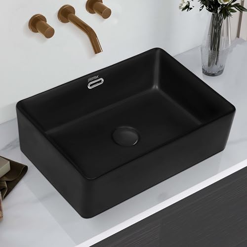 Image of Plantex Basin for Bathroom /Ceramic Washbasin /Rectangle Table Top Wash Basin /Counter Top Basin for Home /Hotel - (Matt Black)