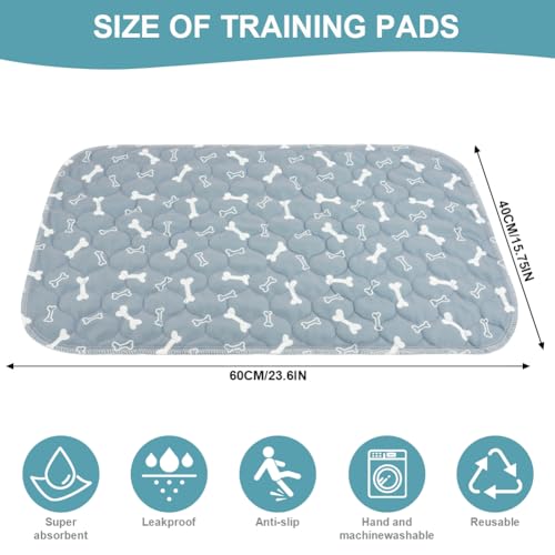 Aomig Waschbare Welpen-Trainingspads 2Pcs Haustier-Urinunterlage Welpenunterlagen Wiederverwendbare Hundetrainingspads Hunde Katzen Meerschweinchen Welpen Altere Inkontinente Hunde (Grau Bone,40*60cm)