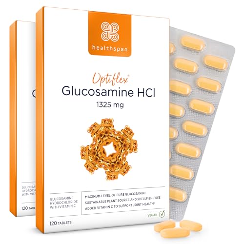 Healthspan Optiflex Glucosamine HCI 1,325mg with Vitamin C | Shellfish Free Vegan Tablets for Joint Health | 40% More glucosamine Than Glucosamine Sulphate | Added Vitamin C (240 Tablets)