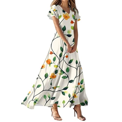FUPODD Strandkleid Damen Schwingen Sommerkleid Empire High Waist Kleider Blumen Blumenmuster Geblümtes Geblümt Geblümte Blumiges Blumige...